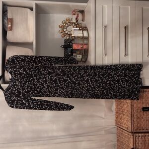 & Other Stories Black Floral Midi Dress with slit